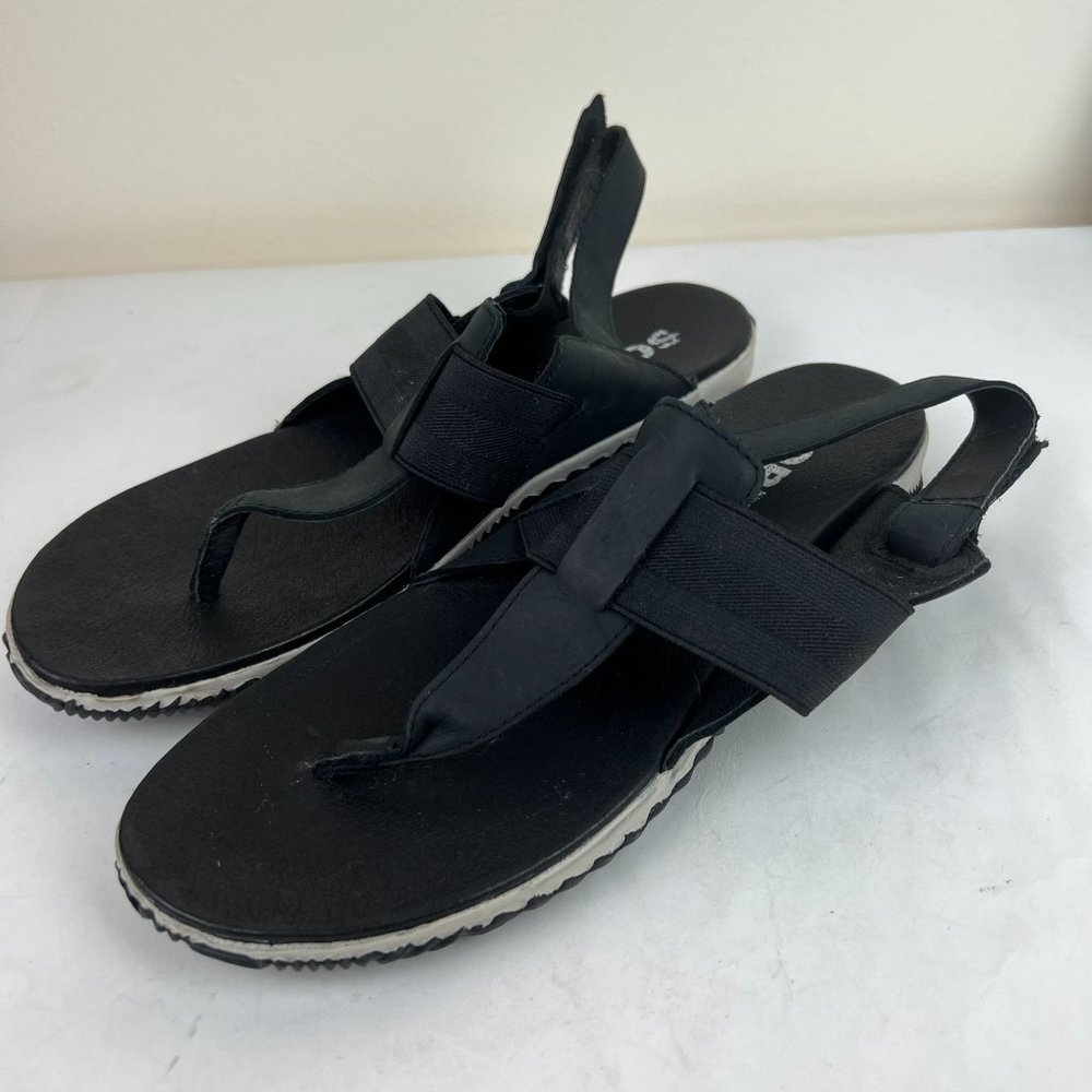 Sorel NL 3259-010 Out N About Black Leather Slingback Thong Sandals Size 9.5